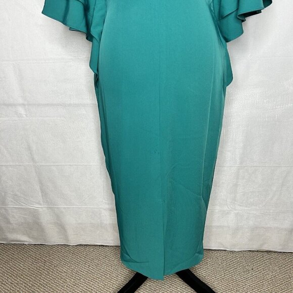 Lavish Alice Size 6 Teal Deep V-Neck Butterfly Sleeve Sheath Dress NWT Lined - Picture 3 of 9